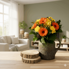 Präsentstrauß leuchtend in den Farben gelb orange