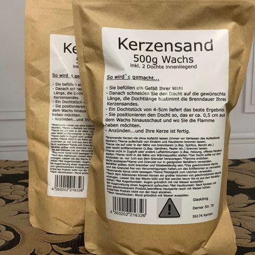Rückseite Kerzensand Wachsgranulat