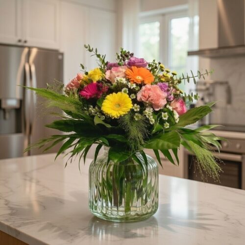 Bunter Strauß Blumen in angenehmer Atmosphäre