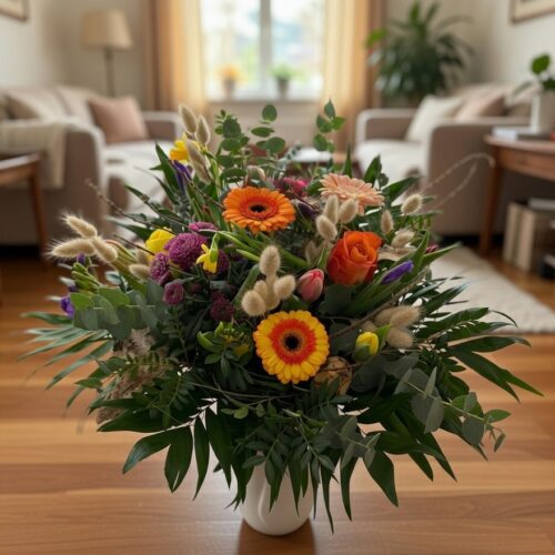 bunter Frühling Strauß mit Ambiente